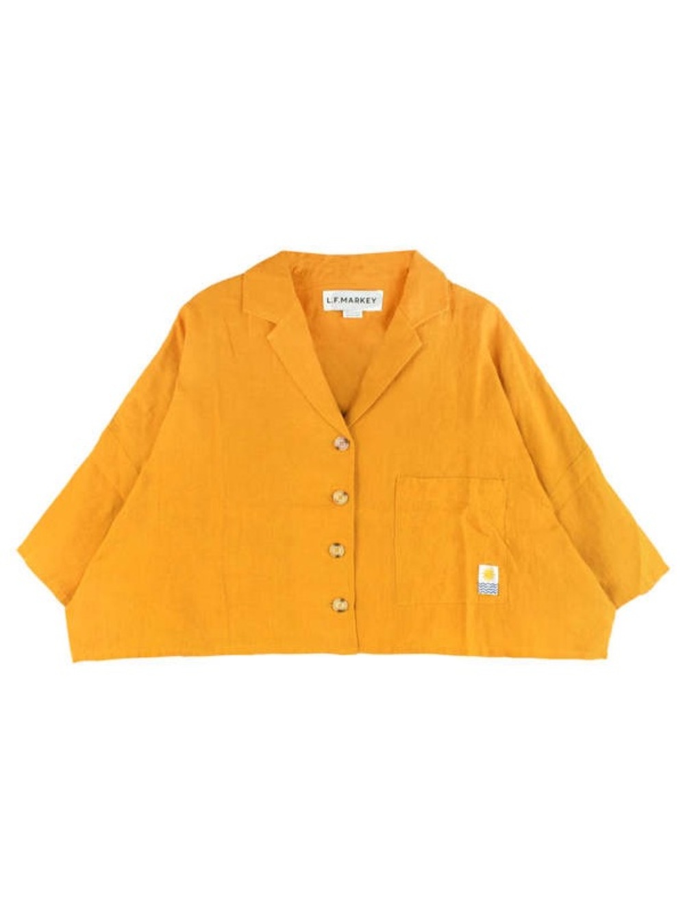 L.F. Markey Maxim Oversized Linen Crop Top Shirt in Saffron Yellow Size: M/L
